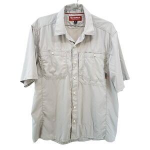 SIMMS Short Sleeve Button Up Fishing Shirt • Large • gray • outdoors gorpcore